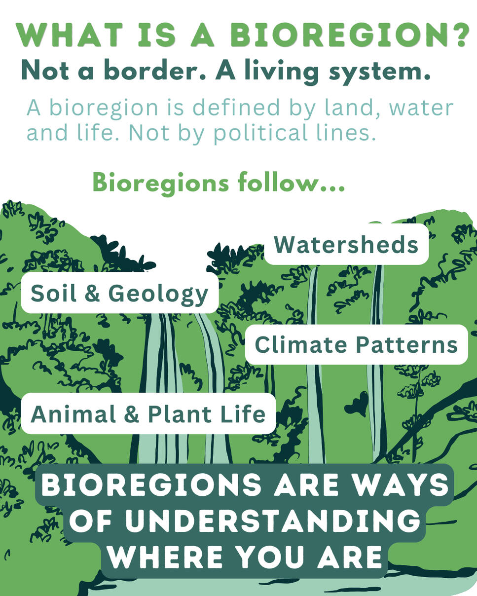 What is a Bioregion? Not a border. A living system. A bioregion is defined by land, water and life. Not by political borders.
